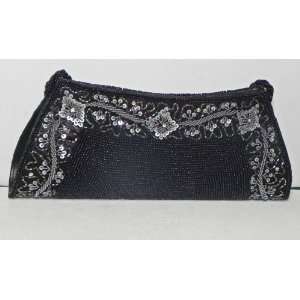  Shree Black Silk Satin Clutch Handbag 10.4 X 5 