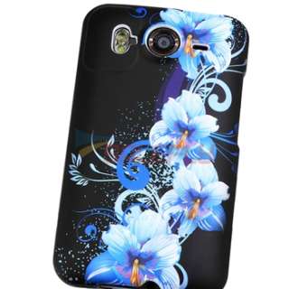 Blue Flower Case Cover+Privacy SP+Charger For HTC Inspire 4G New 