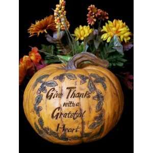  Carved Harvest Pumpkin Thanksgiving Decor ~ Give Thanks 