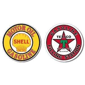 Nostalgic Gas & Oil Tin Metal Sign Bundle   2 round retro signs: Shell 