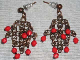 Copper Filigree & Faceted Compo Bead Necklace & Earring  