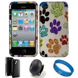  Dog Paw Crystal Hard Case Cover with Rhinestone Adornment 