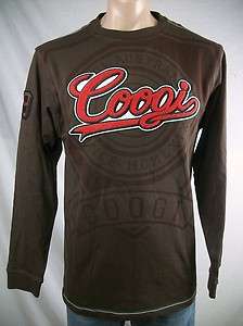 New Mens COOGI Brown Patch Embellished Long Sleeve Crew Neck Shirt 