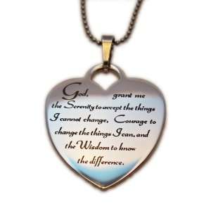 Serenity Prayer Stainless Steel Heart Pendant Necklace