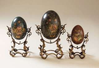 Maitland Smith Set of Three Coromandel Eggs Iron Stands  