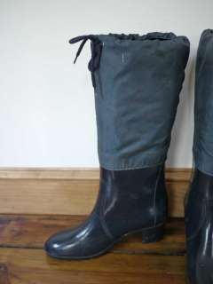   Lined RUBBER Navy Blue Knee High Slouch Rain Snow BOOTS 9 39.5  
