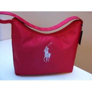  Ralph Lauren Red Nylon Zippered Handbag 