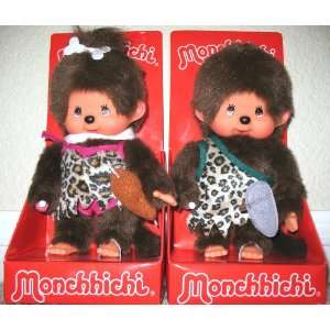  Sekiguchi Monchhichi Caveman and Cavewoman Plush Doll Pair 
