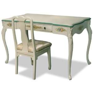  French Desk with Chair   White Lacquer Flower Design: Home 