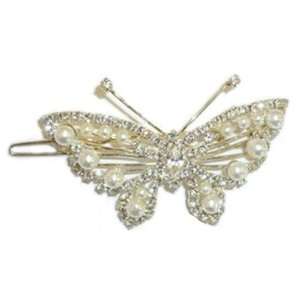  Crystal & Pearl Butterfly Hair Barrette Jewelry