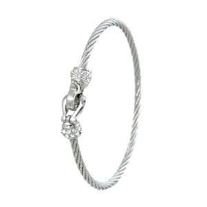   Cable Rope Bracelet with White Crystals on Silver Tone Magnetic Clap