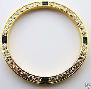 CREATED DIAMOND SAPPHIRE BEZEL FOR LADY ROLEX DATEJUST GOLD  