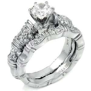   Silver Cubic Zirconia CZ Wedding Engagement Ring Set Sz 5: Jewelry