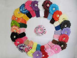 27 baby daisy flower hair clip bow w/crochet headband  
