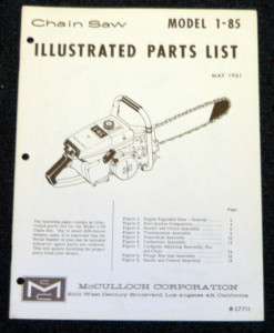 McCulloch 1 85 Chain Saw Parts List   Parts Manual IPL  