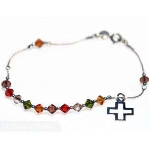   Silver Rosary Bracelet Fall Crystal Swarovski Beads