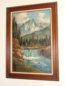Tom J Dooley 24x36 oil painting Mountain waterfall  