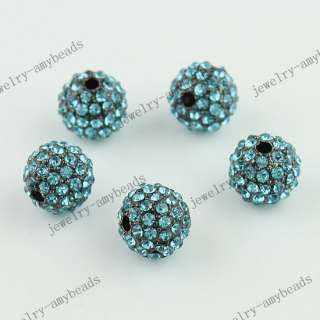 5PCS LAKE BLUE CRYSTAL DISCO BALL SPACER LOOSE BEADS JEWELRY FINDINGS 