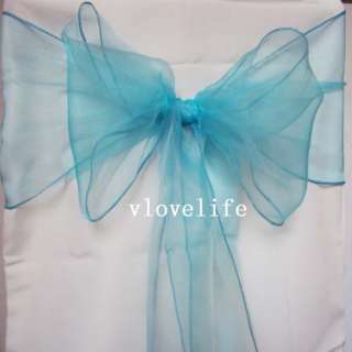 50 Turquoise Organza Chair Sashes Bow Cover Banquet  