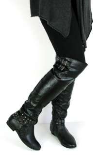 OVER KNEE THIGH HIGH FLAT BLACK BOOTS SIZE 3 4 5 6 7 8  