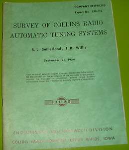 COLLINS RADIO RPT CTR 116 SURVEY OF COLLINS RADIO AUTOMATIC TUNING 