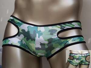 N335 Hot Mens Cut Out Trunks Briefs Camo Printed Low Rise  
