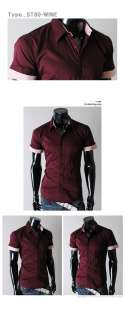 ST80) Mens Casual Slim fit Short Sleeve Shirts Navy  
