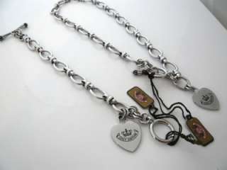 Auth Juicy Couture Silver Heart Starter Chain Necklace and Bracelet 