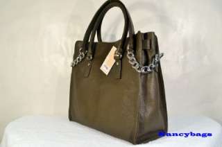 NWT Michael Kors Hamilton Large Leather N/S Tote Shoulder Bag (Loden 