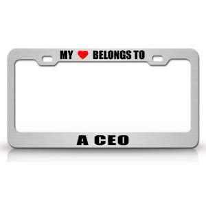 MY HEART BELONGS TO A CEO Occupation Metal Auto License Plate Frame 