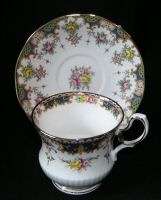 Rosina China Queen Kenilworth Blue Floral Cup & Saucer  