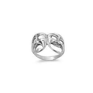  Sterling Silver Large Drama Masks Ring Jewelry