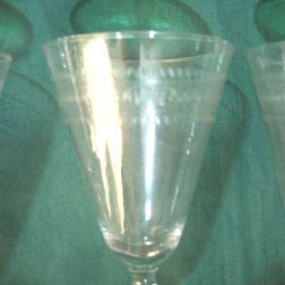 Hand Etched Wine Glass with Green Stem  