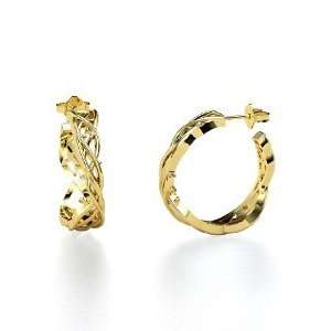  Vine Hoop Earrings, 18K Yellow Gold Hoop Earrings: Jewelry