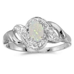  14k White Gold October Birthstone Oval Opal And Diamond 