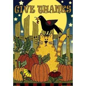  Give Thanks Cat and Pumpkins Flag   Standard Size Patio 