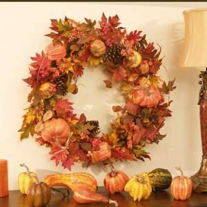 Large Pumpkin Gourd Wreath with Fall Leaves Fall1004:  Home 