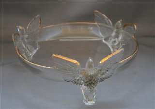 Jeannette Glass Footed Round Eagle Bowl w/ Gold Trim  