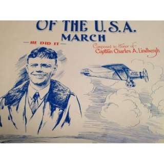 ORIGINAL 1927 Charles Lindbergh Sheet Music Poster   Captain Lindy of 