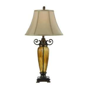   Edison Base Table Lamp, Antique Copper Glass, Beige Soft Back Shade