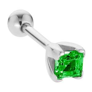   Emerald Princess Cut 14K White Gold Cartilage Stud Earring Jewelry