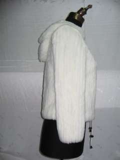 O27 New white rabbit fur parka Jacket coat size XS  