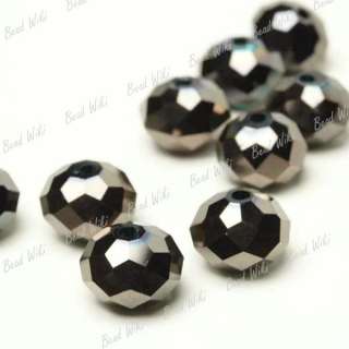 20 Black Loose Faceted Rondelle Crystal Glass Bead Special Effect 