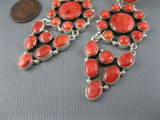 Big Navajo Sterling Red Spiny Apple Coral Cluster Earrings 3 Inch 
