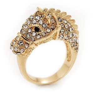  Gold Plated Crystal Horse Ring   Size 7: Jewelry