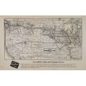  1922 Map Chicago Milwaukee St Paul Railway Train Routes 