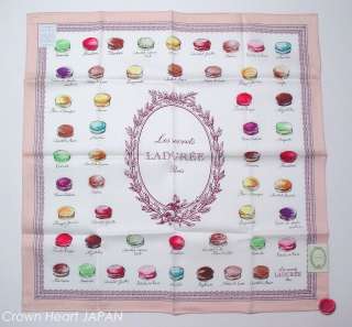 New LADUREE Paris Handkerchief / Mini Scarf Macaron Japan Peach Pink 