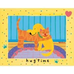 Hug Time (Dog w/Cat) 20x16, Framed Canvas:  Home & Kitchen