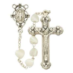   Mother of Pearl Heart Beads and Miraculous Center Rosary Arts, Crafts