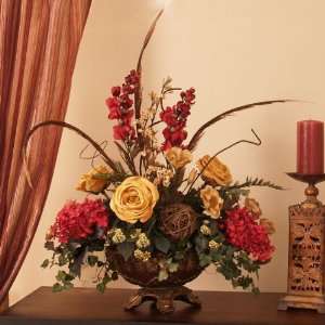 Silk Rose, Hydrangea & Feathers Centerpiece 